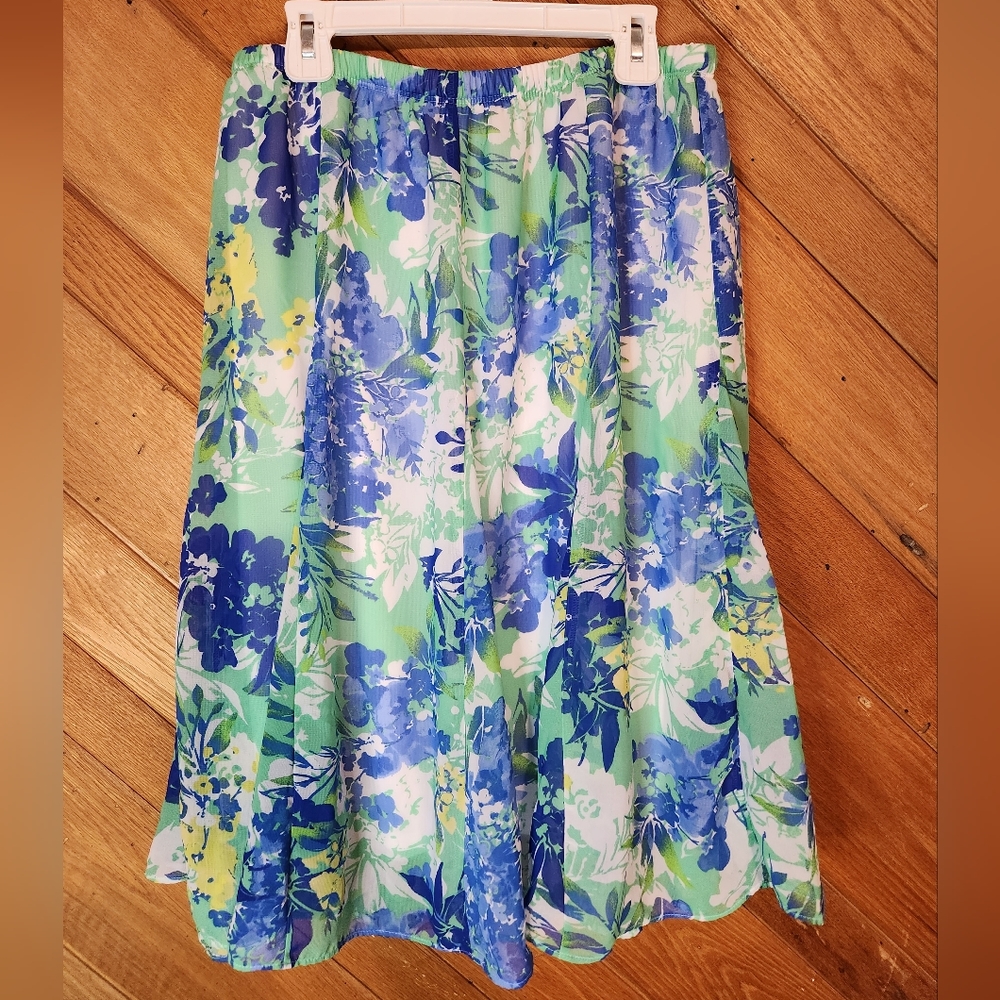 Laura Scott small petite blue and green floral skirt